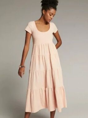 Anthropologie Maeve Gillian Tiered Maxi Dress medium, Pink Pearl